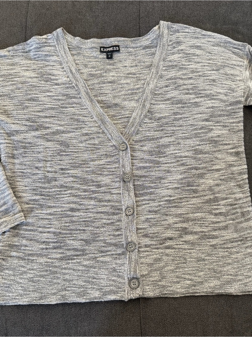 Express Kids Light Gray Button-Front V-Neck Cardigan